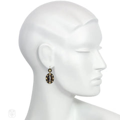 Antique enamel and banded agate pendant earrings