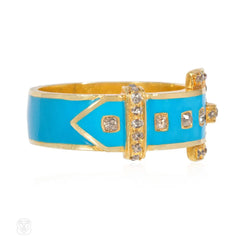 Antique enamel and diamond garter ring