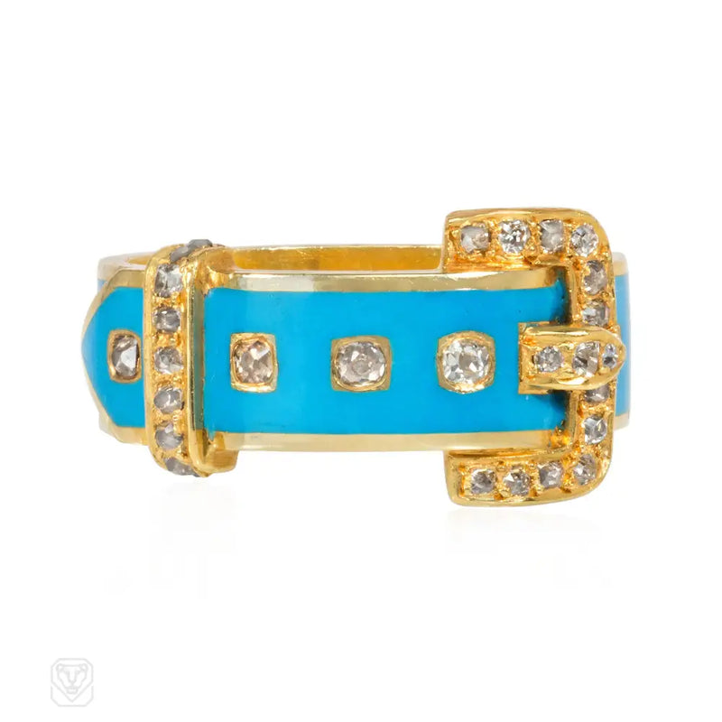 Antique enamel and diamond garter ring
