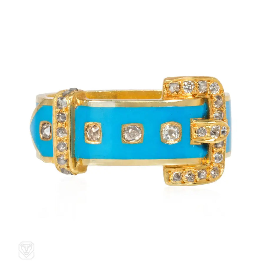 Antique enamel and diamond garter ring