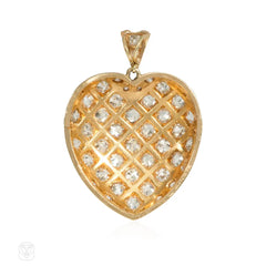 Antique enamel and diamond heart pendant