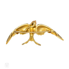 Antique enamel and diamond swallow brooch