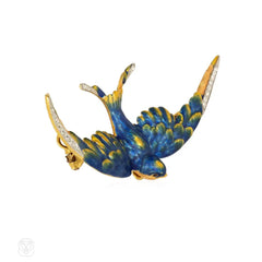 Antique enamel and diamond swallow brooch