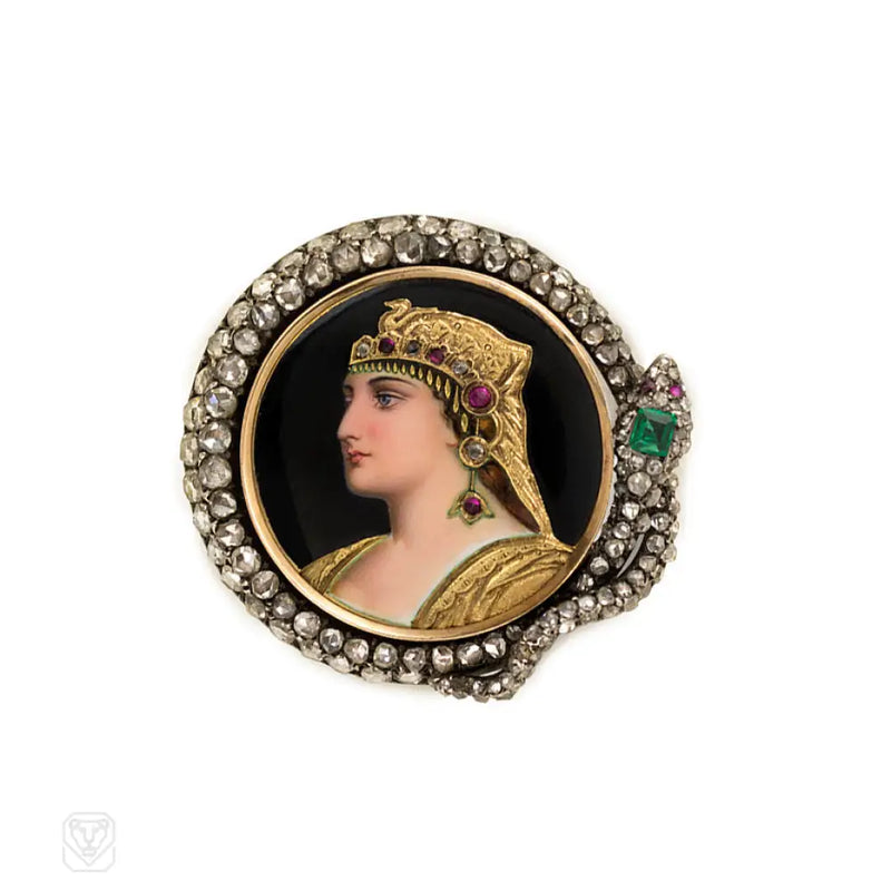 Antique Enamel And Gemset Brooch Of Cleopatra