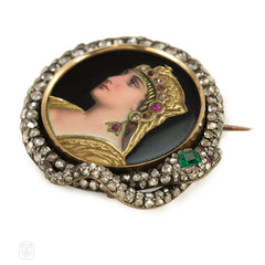 Antique enamel and gemset brooch of Cleopatra