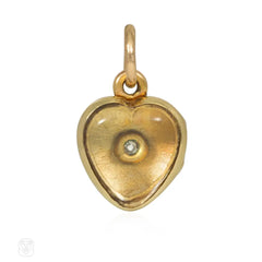 Antique enamel, gold, and diamond heart locket