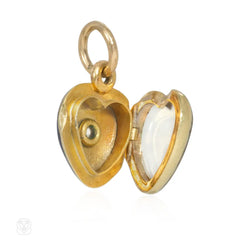 Antique enamel, gold, and diamond heart locket
