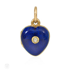 Antique enamel, gold, and diamond heart locket