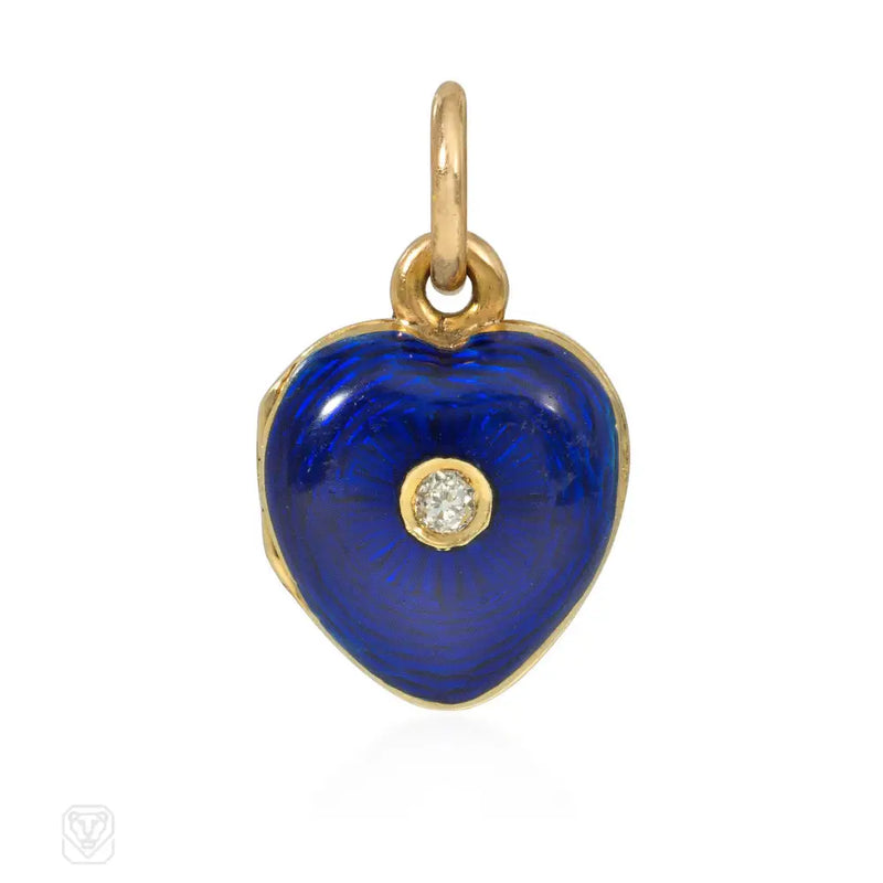 Antique Enamel Gold And Diamond Heart Locket