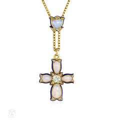 Antique enamel, opal and diamond pendant
