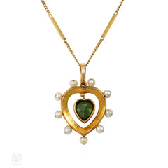 Antique enamel, pearl and tourmaline pendant