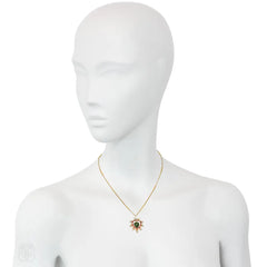 Antique enamel, pearl and tourmaline pendant