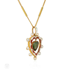 Antique enamel, pearl and tourmaline pendant