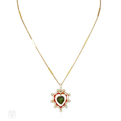 Antique enamel, pearl and tourmaline pendant