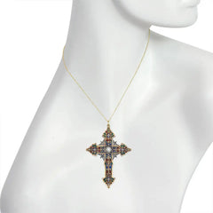 Antique enamel, rose diamond, and pearl cross pendant