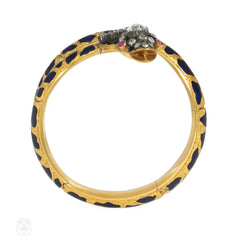 Antique enamel, ruby and diamond snake bracelet
