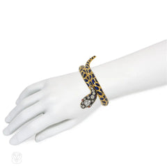 Antique enamel, ruby and diamond snake bracelet
