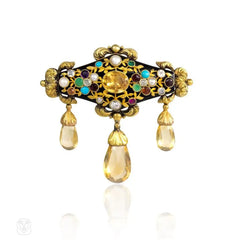 Antique enamelled gold and gem-set brooch