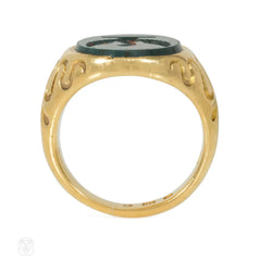 Antique English bloodstone ingalio ring