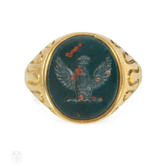 Antique English bloodstone ingalio ring
