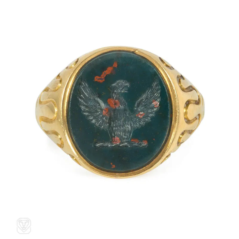 Antique English bloodstone ingalio ring
