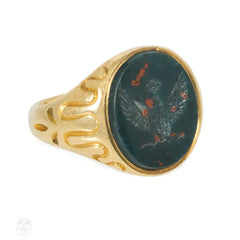 Antique English bloodstone ingalio ring