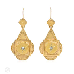 Antique English drop-shaped panel earrings