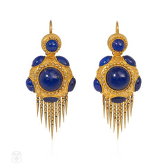 Antique English gold and cabochon lapis earrings