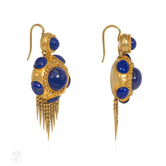 Antique English gold and cabochon lapis earrings