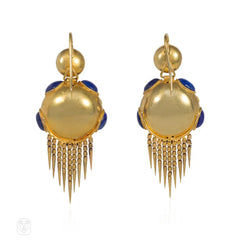 Antique English gold and cabochon lapis earrings