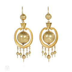 Antique engraved floral frame and ball pendant earrings
