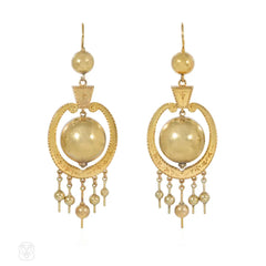 Antique engraved floral frame and ball pendant earrings