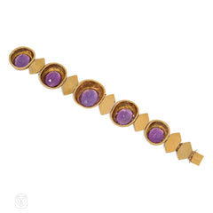 Antique engraved gold and cushion-cut amethyst bracelet