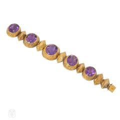 Antique engraved gold and cushion-cut amethyst bracelet