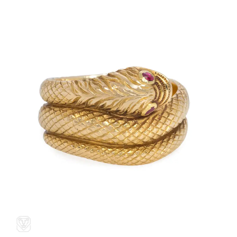 Antique Engraved Gold Snake Ring