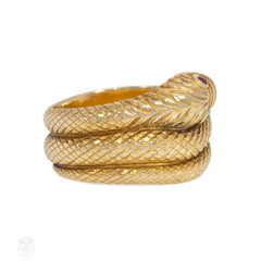 Antique engraved gold snake ring