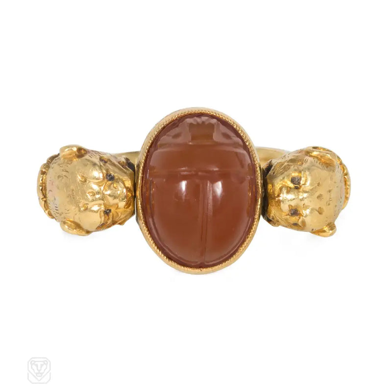 Antique Eqyptian Revival Gold And Carnelian Swivel Ring