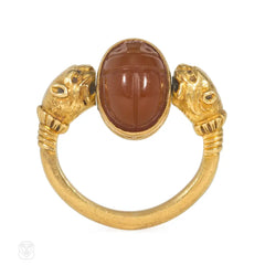 Antique Eqyptian Revival gold and carnelian swivel ring