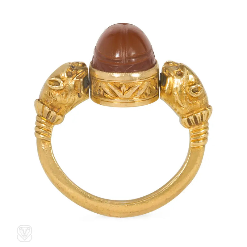 Antique Eqyptian Revival Gold And Carnelian Swivel Ring