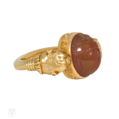 Antique Eqyptian Revival gold and carnelian swivel ring