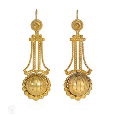 Antique Etruscan revival ball pendant earrings