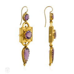 Antique Etruscan revival gold and amethyst earrings