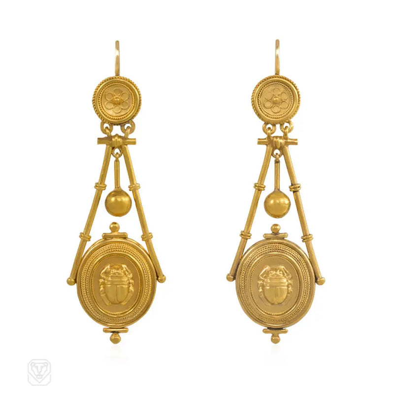 Antique Etruscan Revival Scarab Earrings