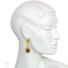 Antique Etruscan style lapis earrings.
