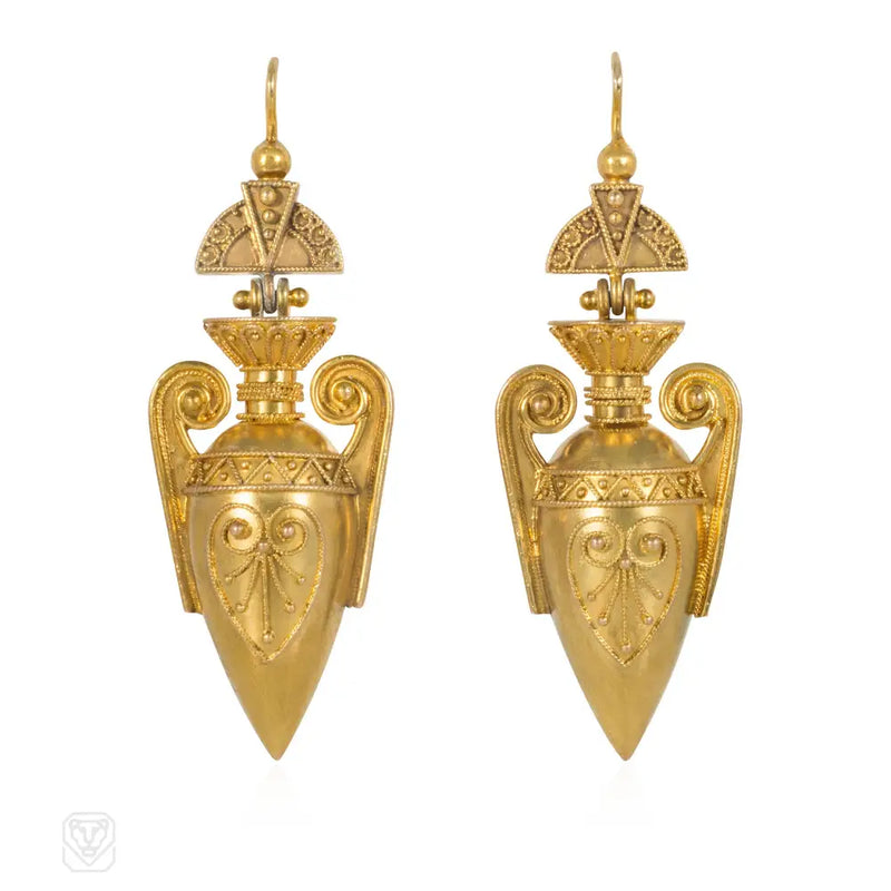 Antique Etruscan style urn earrings