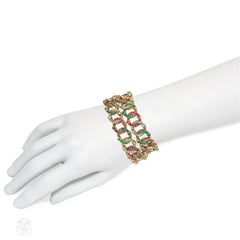 Antique expandable multi-gem gold bracelets