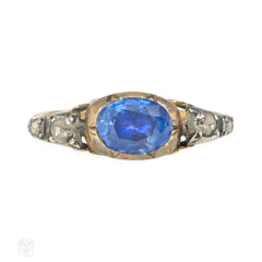 Antique foiled sapphire and diamond ring