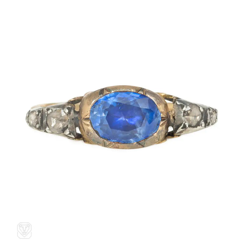 Antique Foiled Sapphire And Diamond Ring