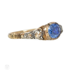 Antique foiled sapphire and diamond ring