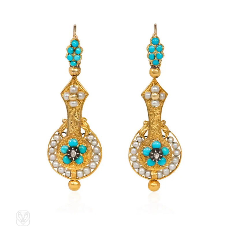 Antique Forget - Me - Not Earrings France